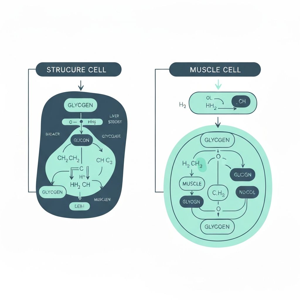 Glycogen storage and metabolism diagram